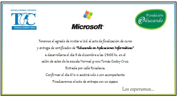 Invitación entrega de certificados